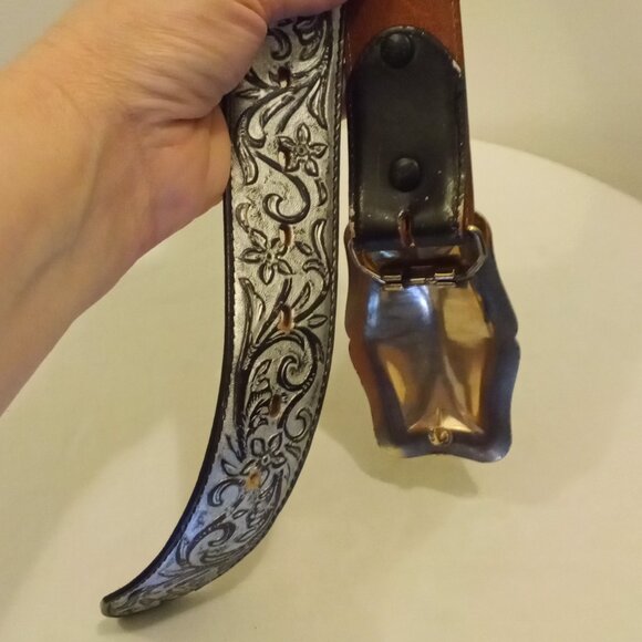 Justin Boots Ladies Belt Western Silver Black Rhinestone Buckle Size 34 - Picture 4 of 16